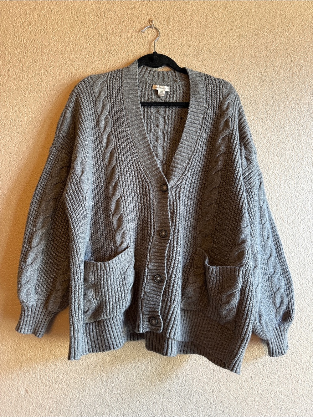 Cozy Gray Cable Knit Button-Up Cardigan Sweater - Picture 2 of 4